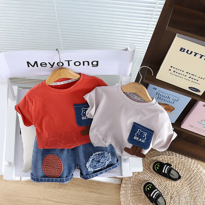 2025 Summer Boys Cotton T-Shirt & Denim Shorts Set - Image 4
