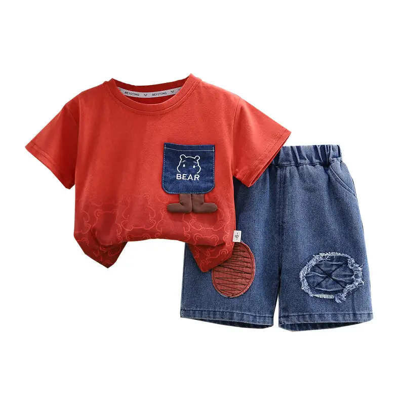 2025 Summer Boys Cotton T-Shirt & Denim Shorts Set - Image 5