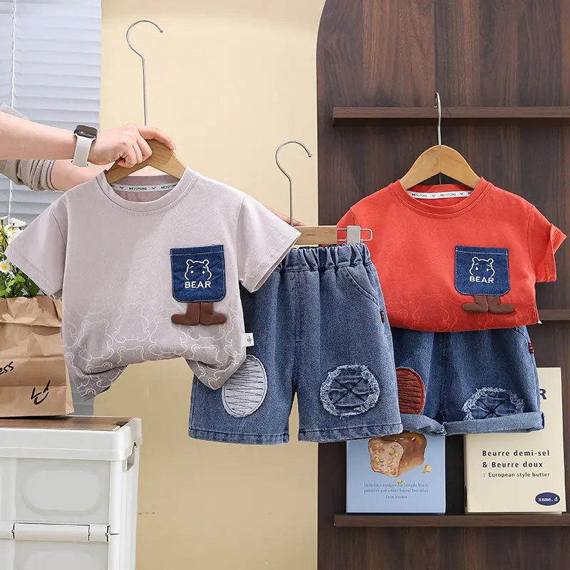 2025 Summer Boys Cotton T-Shirt & Denim Shorts Set — feature 3