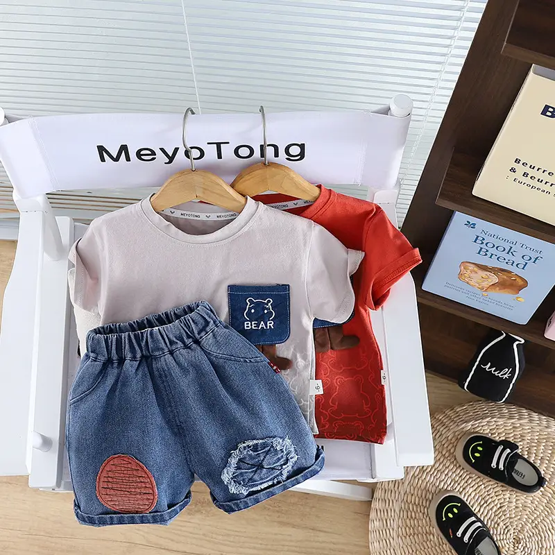 2025 Summer Boys Cotton T-Shirt & Denim Shorts Set — feature 7
