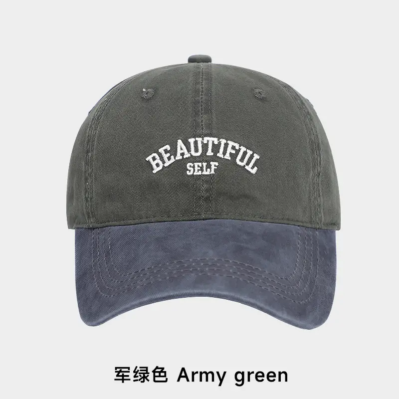 Army Green Vintage Baseball Cap with Self Embroidery - Image 5