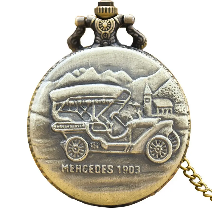 Cyan Copper Retro Flying Car Pocket Watch
