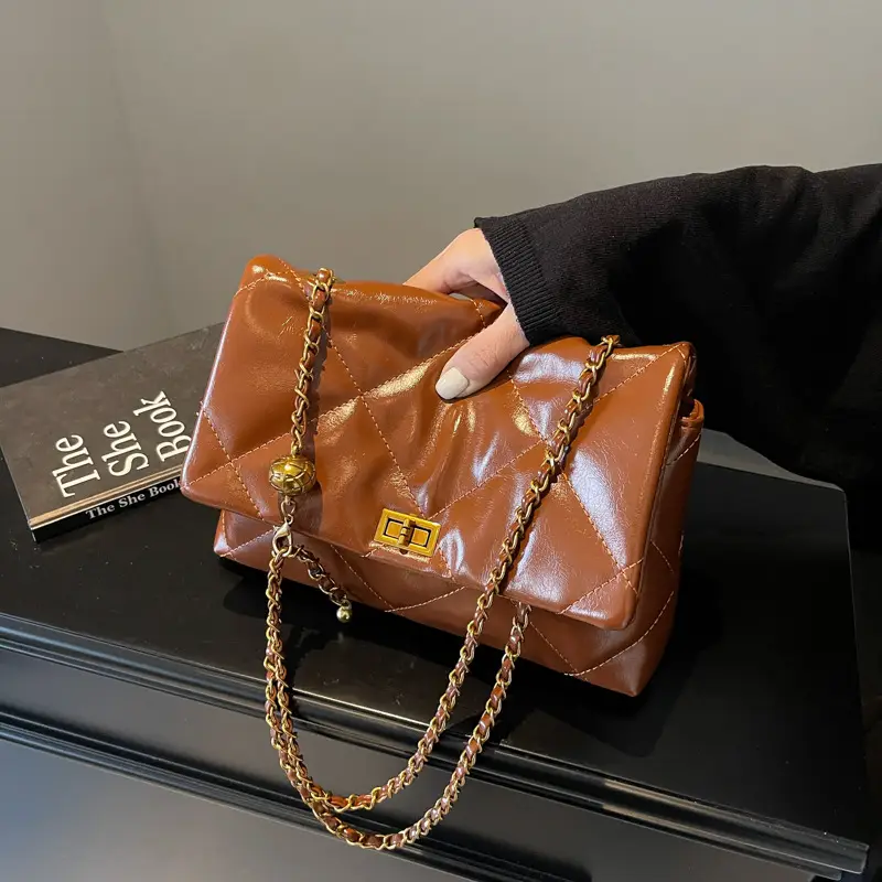 Red Leather Chain Shoulder Bag for Women