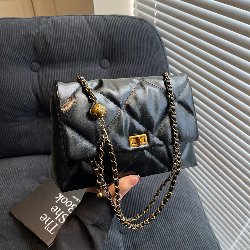 Red Leather Chain Shoulder Bag for Women