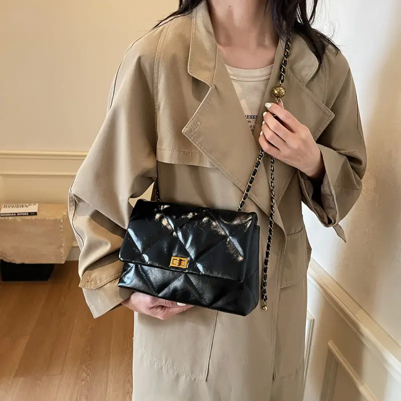 Red Leather Chain Shoulder Bag for Women