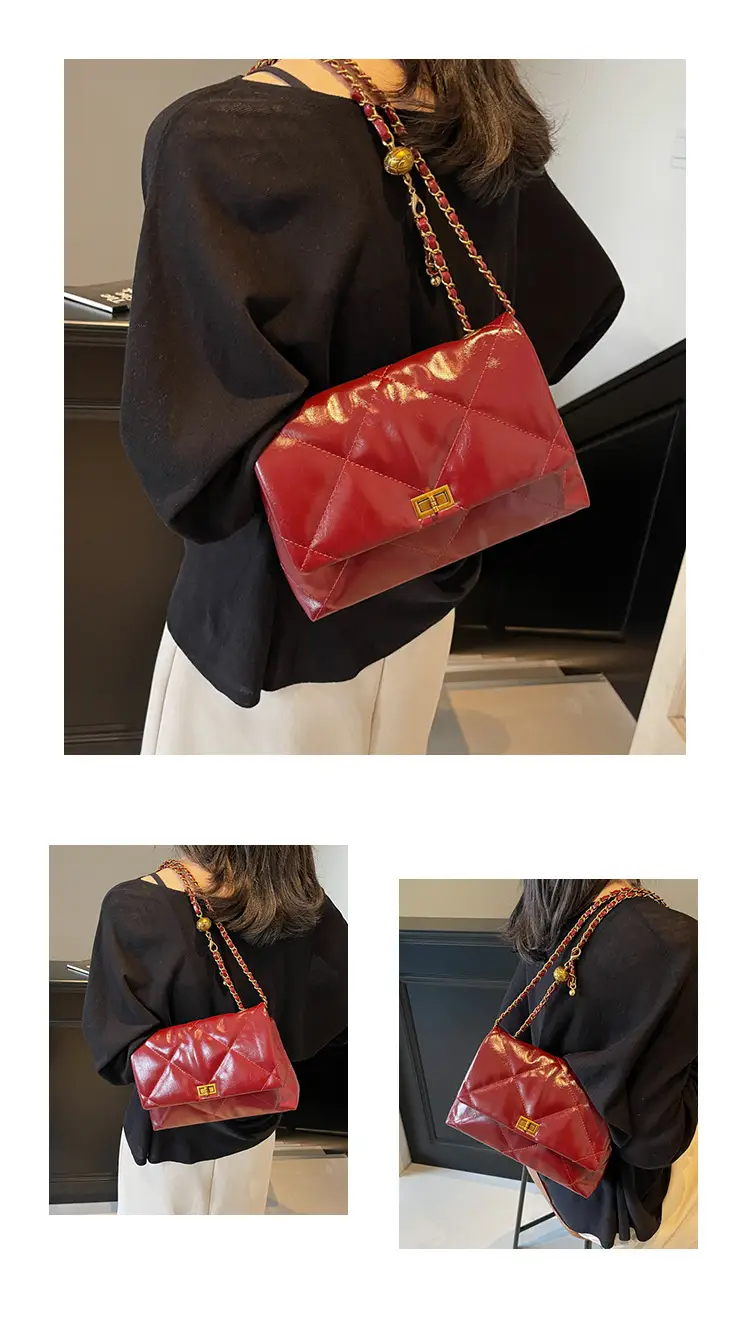 Red Leather Chain Shoulder Bag for Women — feature 10