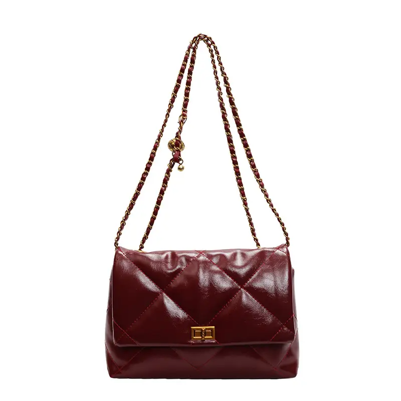 Red Leather Chain Shoulder Bag for Women