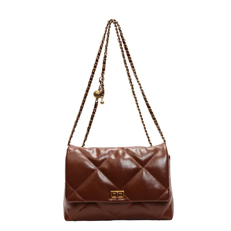 Red Leather Chain Shoulder Bag for Women
