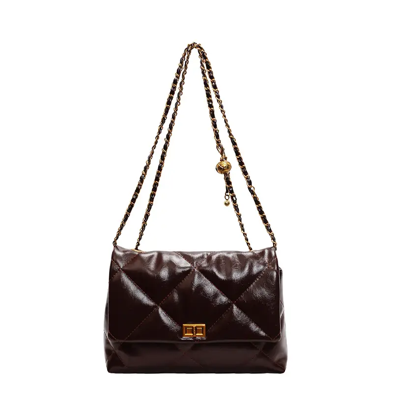 Red Leather Chain Shoulder Bag for Women