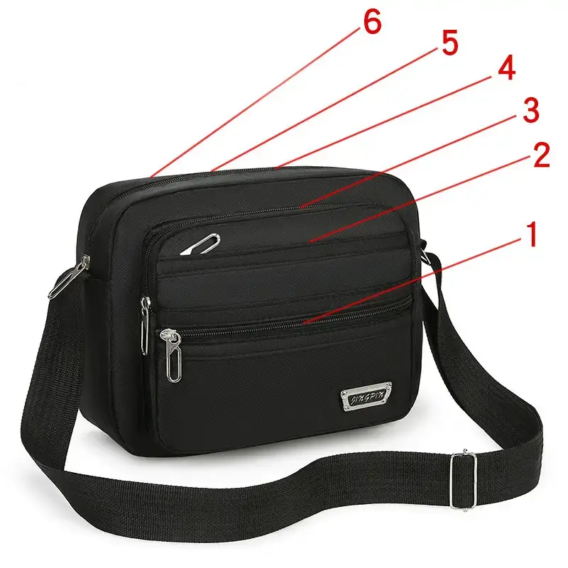 Men's Waterproof Satchel Shoulder Bag Black Multi-Layer - Image 6