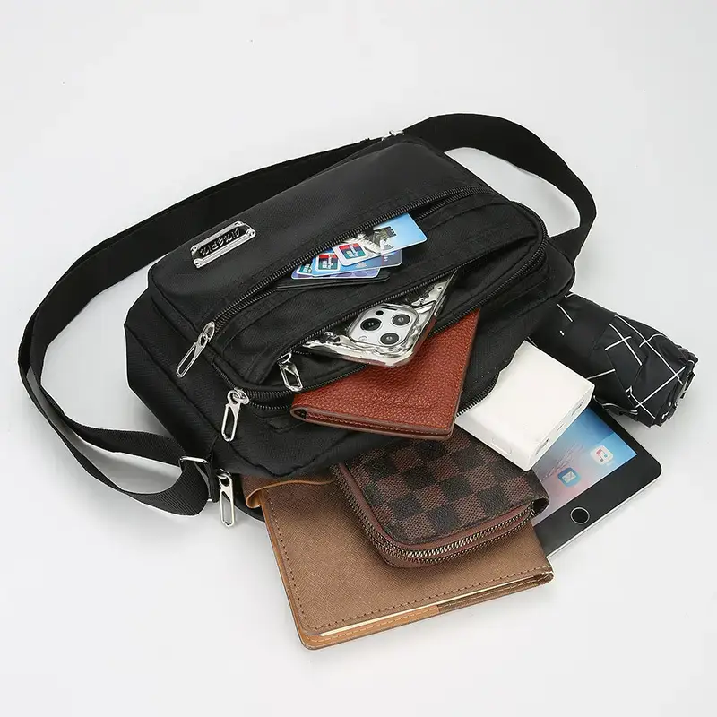 Men's Waterproof Satchel Shoulder Bag Black Multi-Layer - Image 8