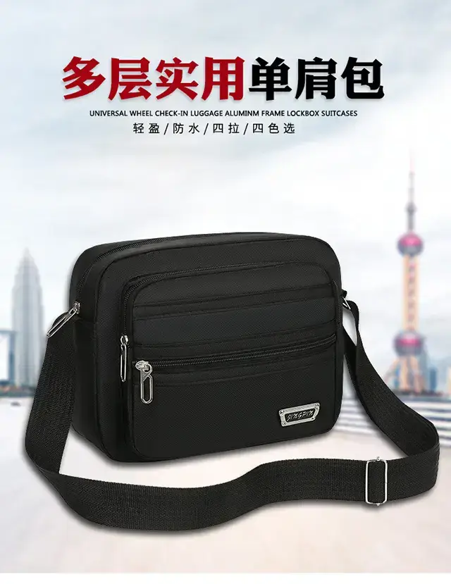 Men's Waterproof Satchel Shoulder Bag Black Multi-Layer — feature 1