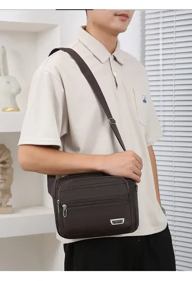 Men's Waterproof Satchel Shoulder Bag Black Multi-Layer — feature 11