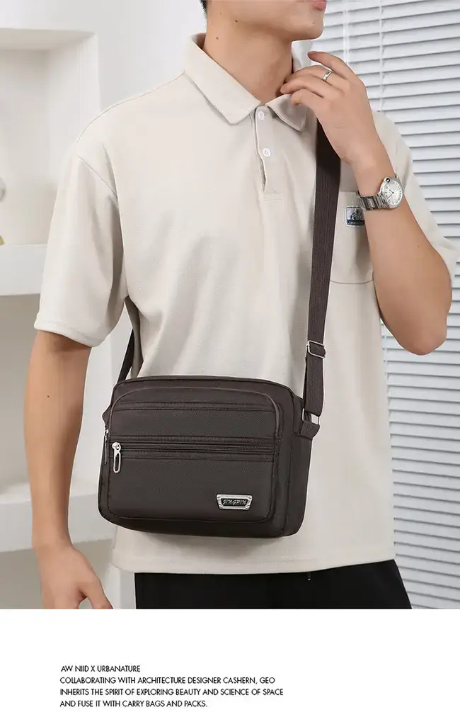 Men's Waterproof Satchel Shoulder Bag Black Multi-Layer — feature 12