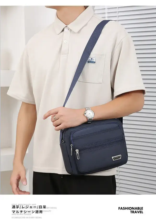 Men's Waterproof Satchel Shoulder Bag Black Multi-Layer — feature 13