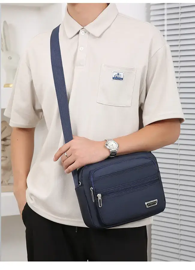 Men's Waterproof Satchel Shoulder Bag Black Multi-Layer — feature 14