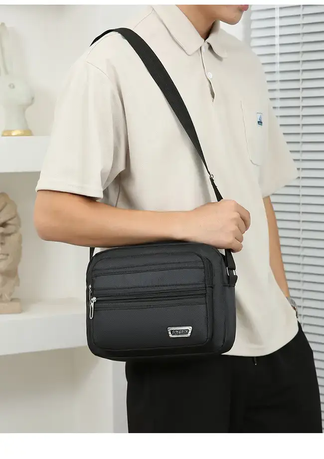 Men's Waterproof Satchel Shoulder Bag Black Multi-Layer — feature 18
