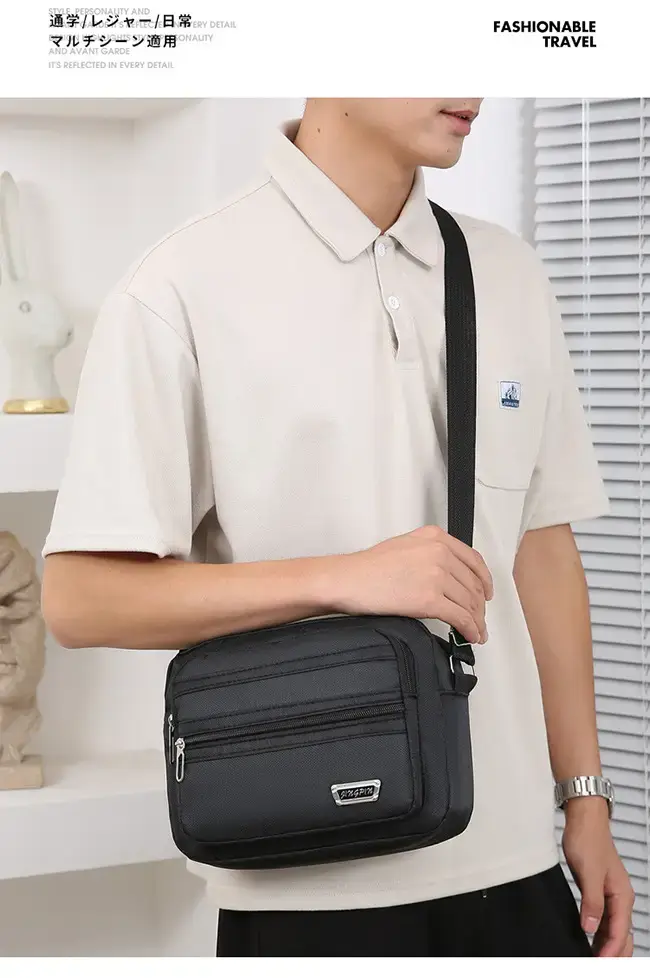 Men's Waterproof Satchel Shoulder Bag Black Multi-Layer — feature 20