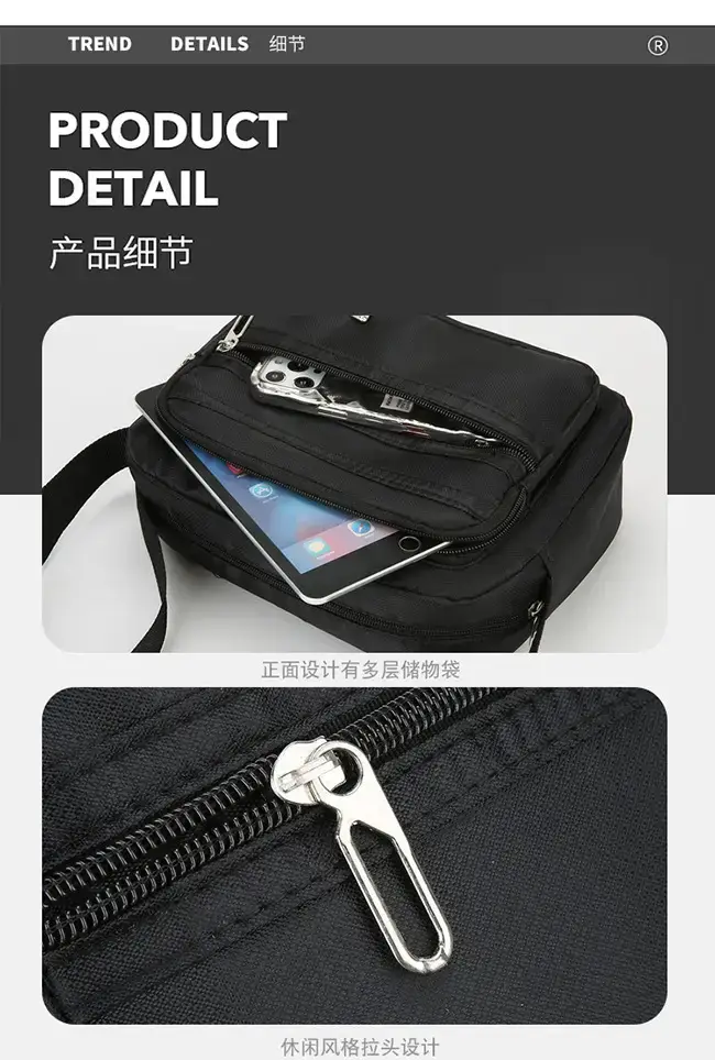 Men's Waterproof Satchel Shoulder Bag Black Multi-Layer — feature 31
