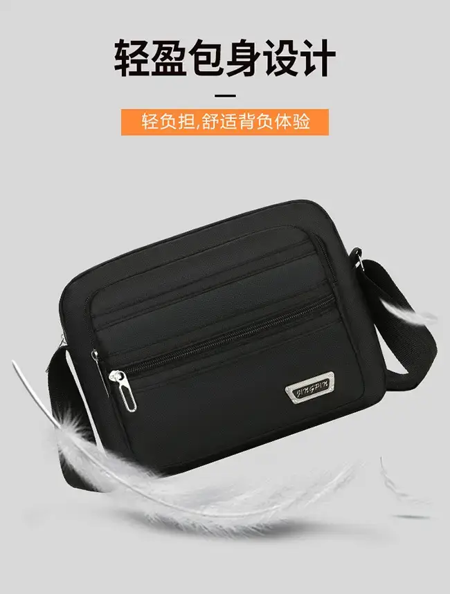 Men's Waterproof Satchel Shoulder Bag Black Multi-Layer — feature 6