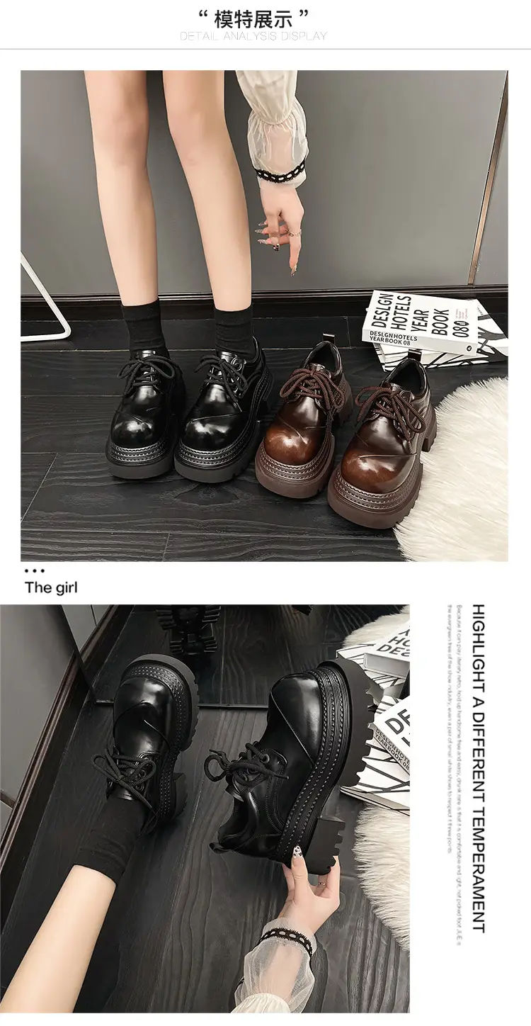 Platform Sole Personalized Big Head Low-top Shoes 2025 Spring New Thick Sole Coarse Heeled Lace-up Casual Small Leather Shoes Loafers — feature 23