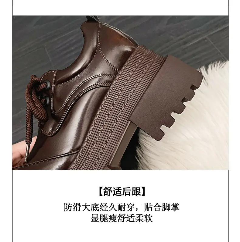 Platform Sole Personalized Big Head Low-top Shoes 2025 Spring New Thick Sole Coarse Heeled Lace-up Casual Small Leather Shoes Loafers — feature 25