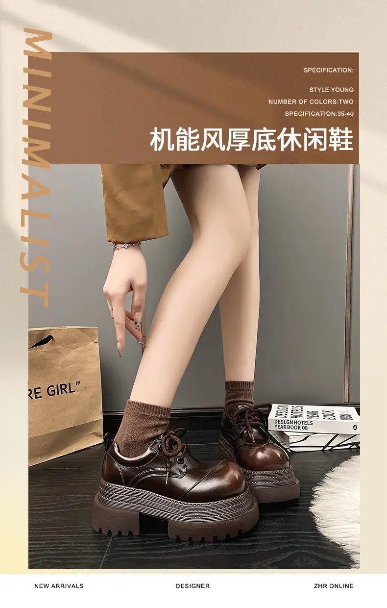 Platform Sole Personalized Big Head Low-top Shoes 2025 Spring New Thick Sole Coarse Heeled Lace-up Casual Small Leather Shoes Loafers — feature 26