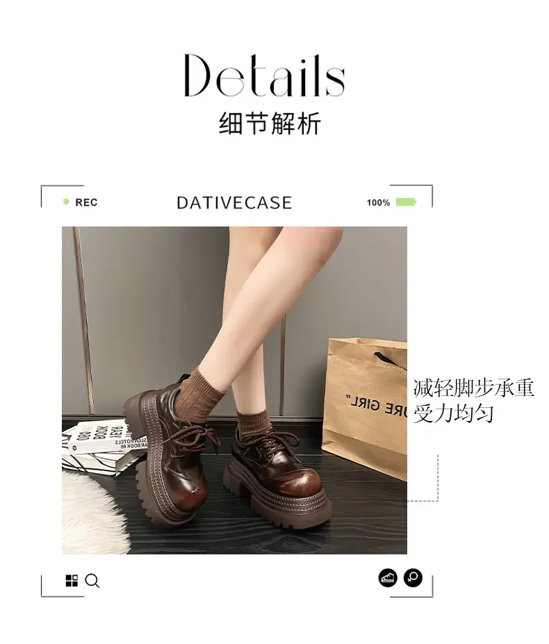 Platform Sole Personalized Big Head Low-top Shoes 2025 Spring New Thick Sole Coarse Heeled Lace-up Casual Small Leather Shoes Loafers — feature 7