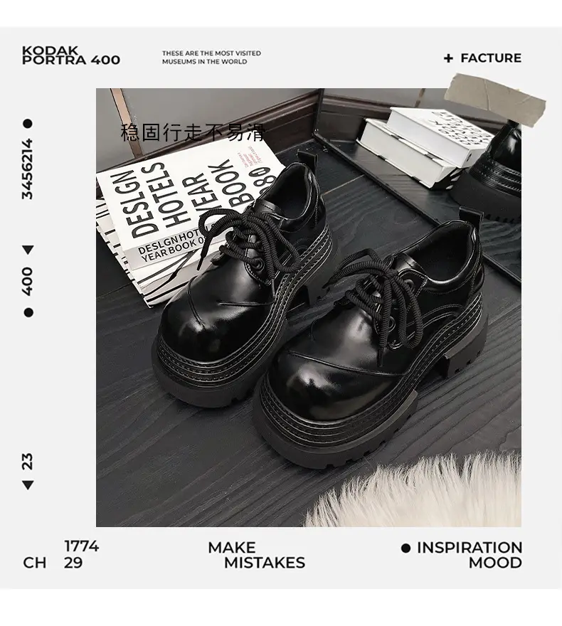 Platform Sole Personalized Big Head Low-top Shoes 2025 Spring New Thick Sole Coarse Heeled Lace-up Casual Small Leather Shoes Loafers — feature 8