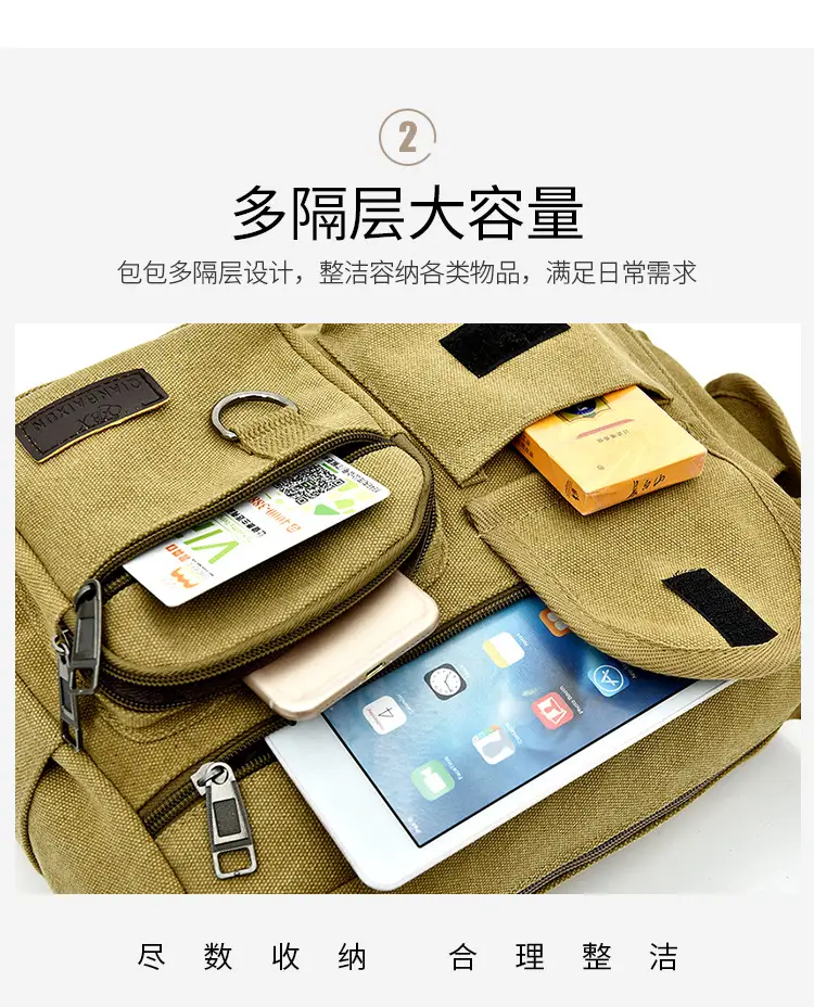 Extra Large Canvas Bag Men's Travel Tool Bag Olive Green — feature 7