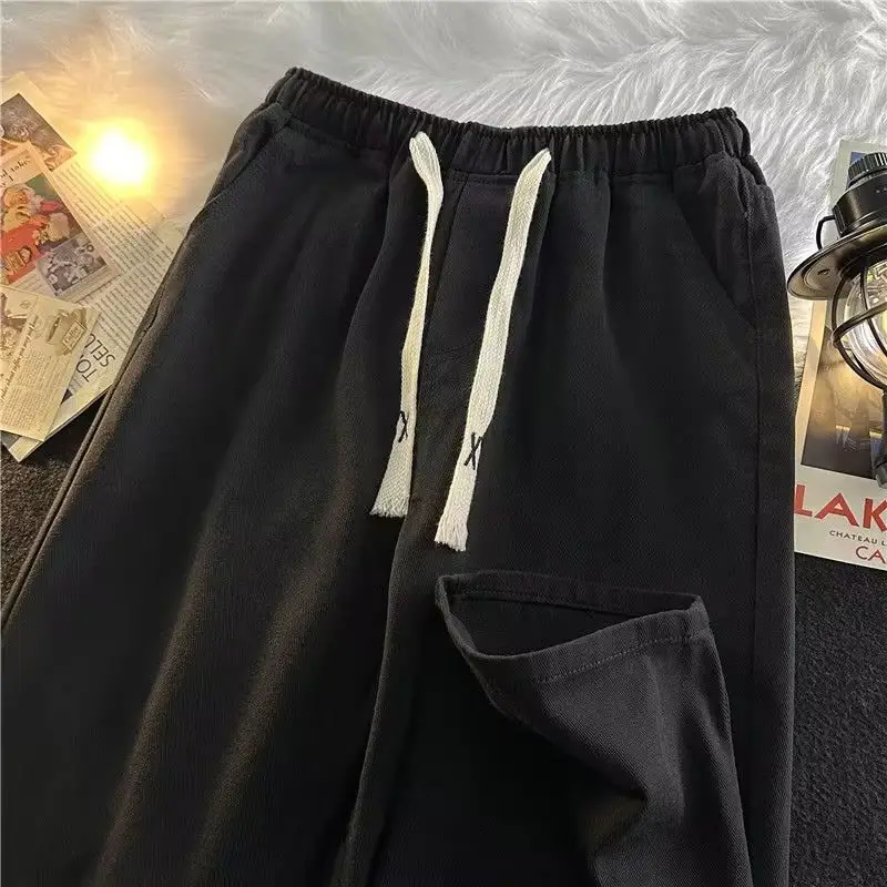 Men Blue Denim Wide Leg Pants Elastic Waist Drawstring — feature 13