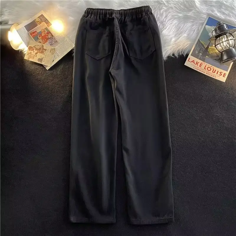 Men Blue Denim Wide Leg Pants Elastic Waist Drawstring — feature 14