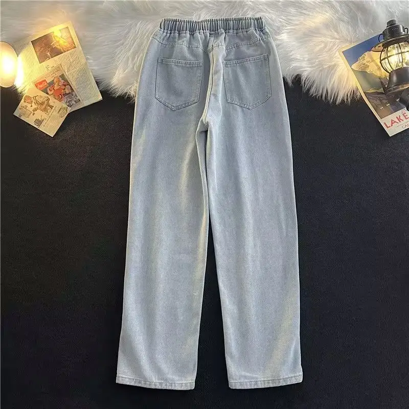 Men Blue Denim Wide Leg Pants Elastic Waist Drawstring — feature 8