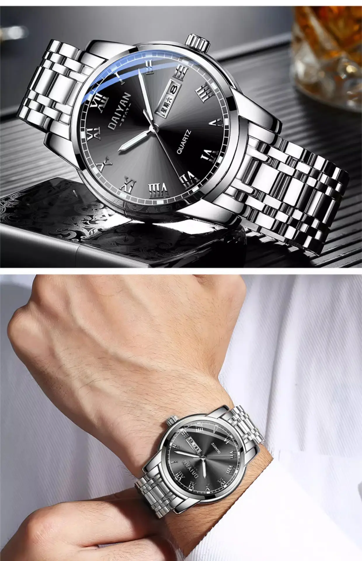 Stainless Steel Quartz Watch with Double Calendar — feature 3