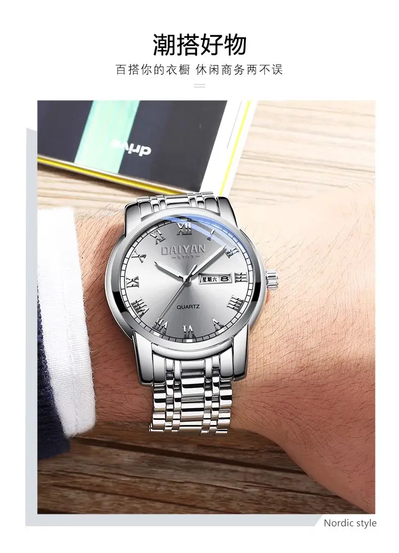 Stainless Steel Quartz Watch with Double Calendar — feature 5