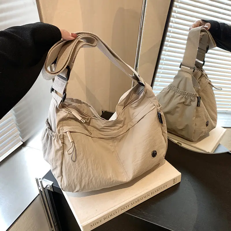 Korean Style Crossbody Bag Beige Nylon Large Capacity