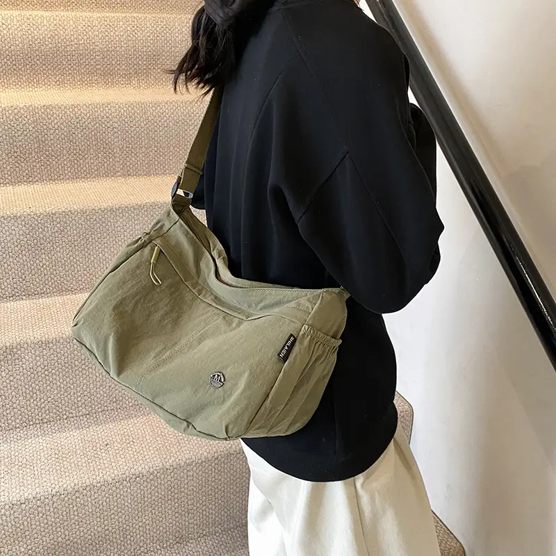 Korean Style Crossbody Bag Beige Nylon Large Capacity