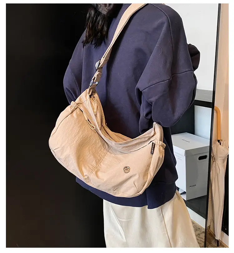 Korean Style Crossbody Bag Beige Nylon Large Capacity — feature 1