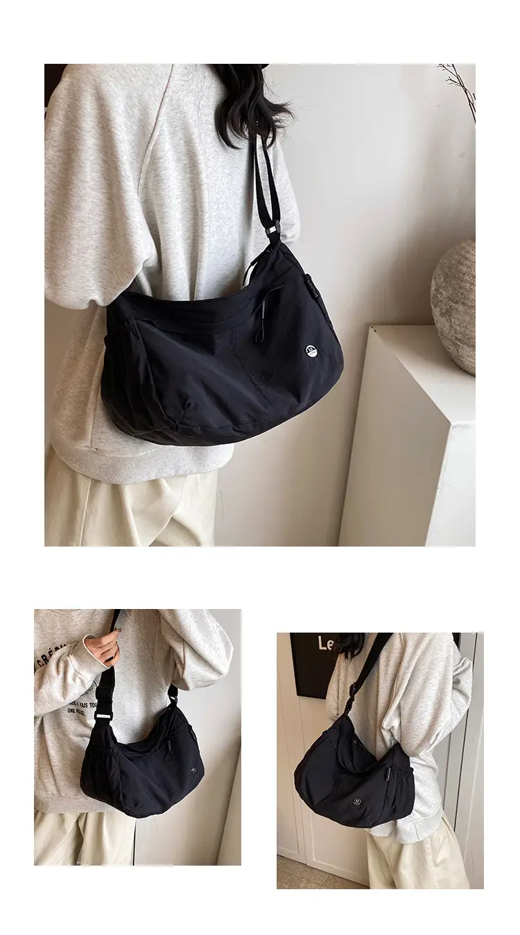 Korean Style Crossbody Bag Beige Nylon Large Capacity — feature 10