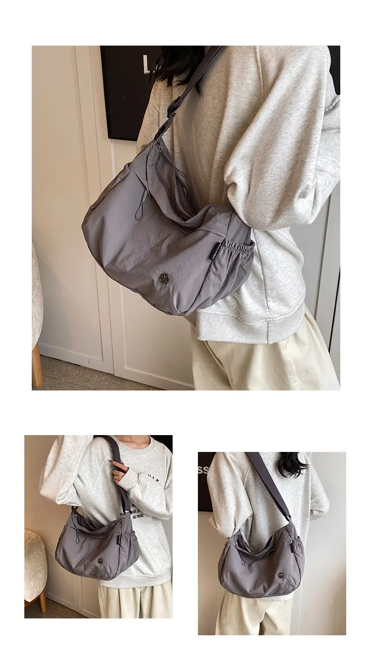 Korean Style Crossbody Bag Beige Nylon Large Capacity — feature 11