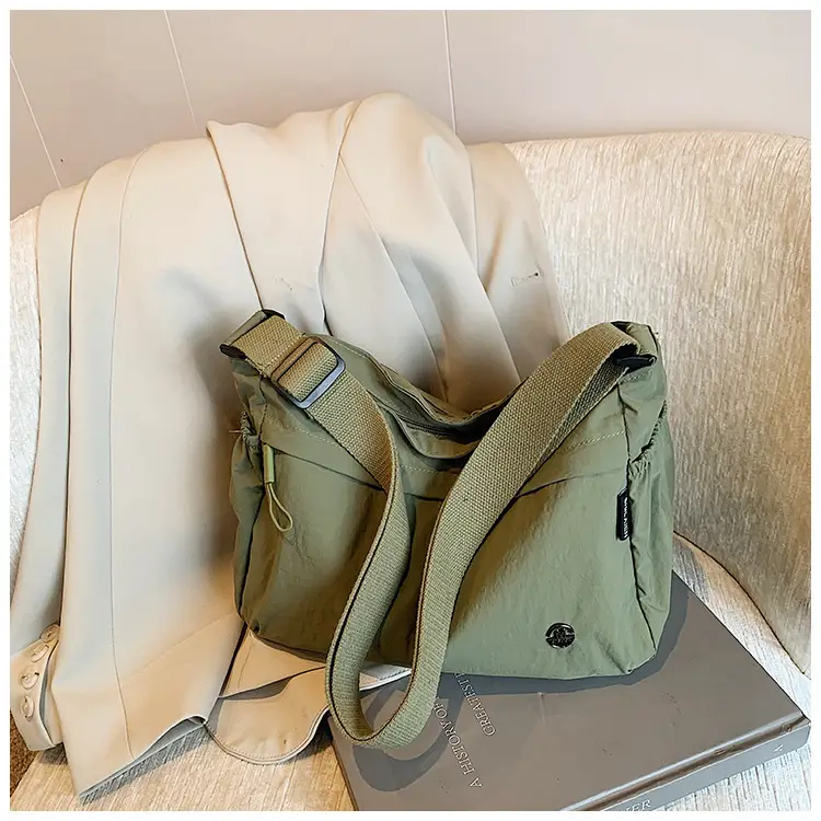 Korean Style Crossbody Bag Beige Nylon Large Capacity — feature 13