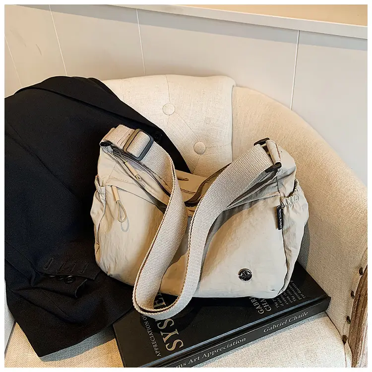 Korean Style Crossbody Bag Beige Nylon Large Capacity — feature 14