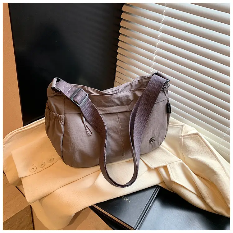 Korean Style Crossbody Bag Beige Nylon Large Capacity — feature 16