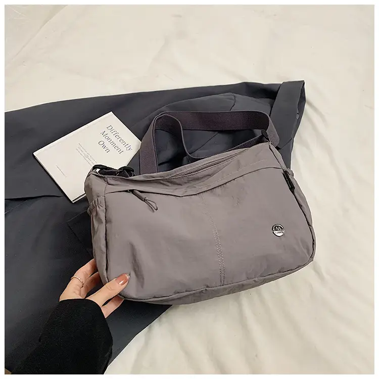 Korean Style Crossbody Bag Beige Nylon Large Capacity — feature 19