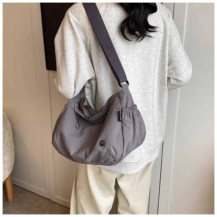 Korean Style Crossbody Bag Beige Nylon Large Capacity — feature 24