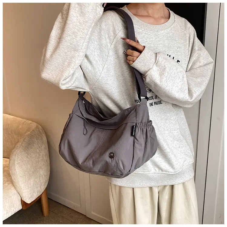 Korean Style Crossbody Bag Beige Nylon Large Capacity — feature 25