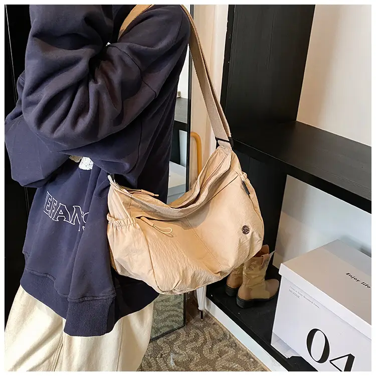 Korean Style Crossbody Bag Beige Nylon Large Capacity — feature 37