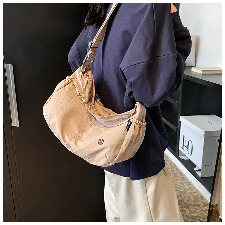 Korean Style Crossbody Bag Beige Nylon Large Capacity — feature 38