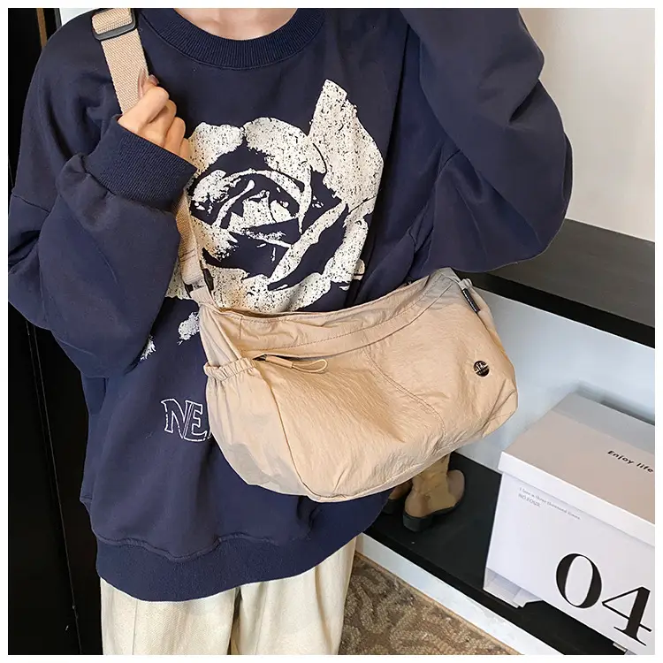 Korean Style Crossbody Bag Beige Nylon Large Capacity — feature 39