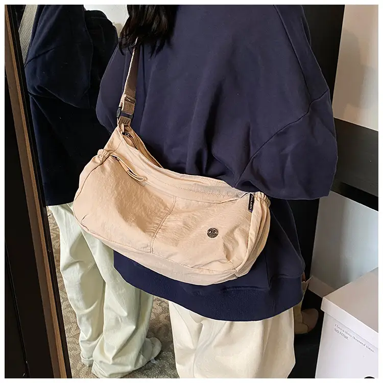 Korean Style Crossbody Bag Beige Nylon Large Capacity — feature 41